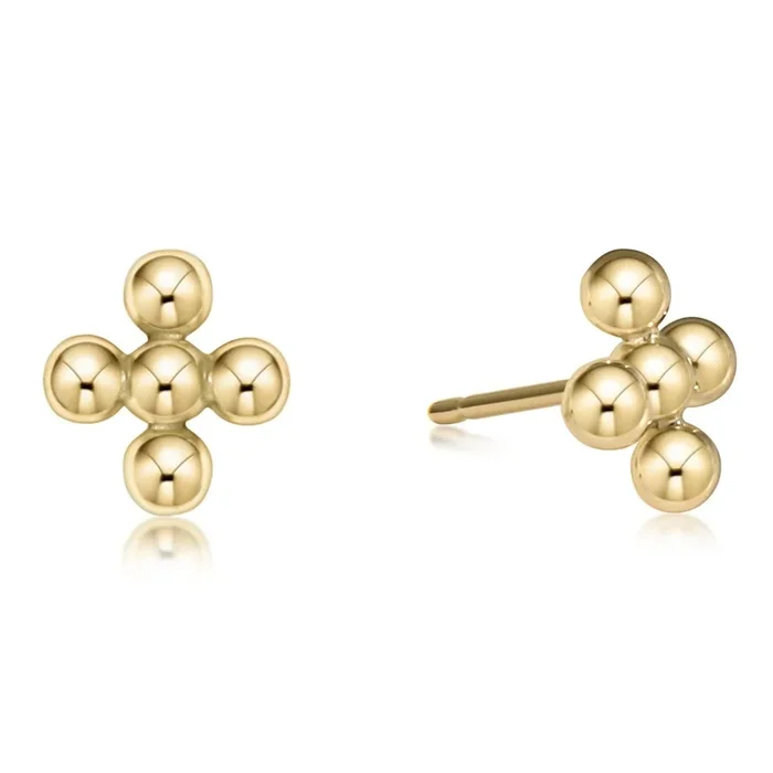 Classic Beaded Signature Cross Stud – 4mm Bead Gold