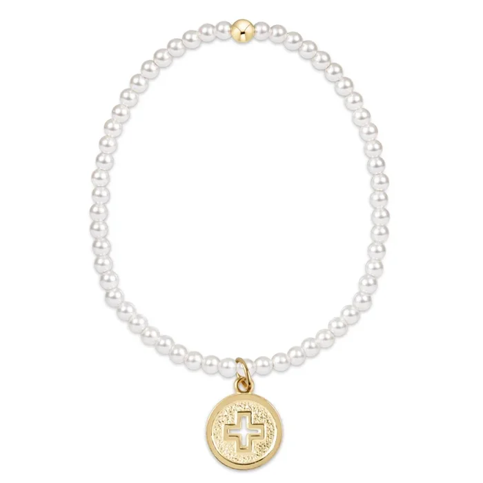 classic pearl 3mm bead bracelet – signature cross gold disc