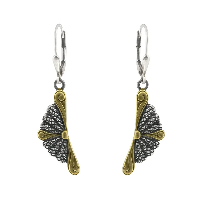 Clearance – 925 Silver Two Tone Oxidized Matte Fan Dangle Earrings – SPE00023
