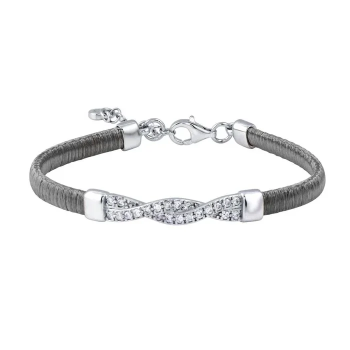 Clearance-925 Sterling Silver Gold and Rhodium Plated Italian Twisted CZ Adjustable Bracelet – ITB00211GP-RH