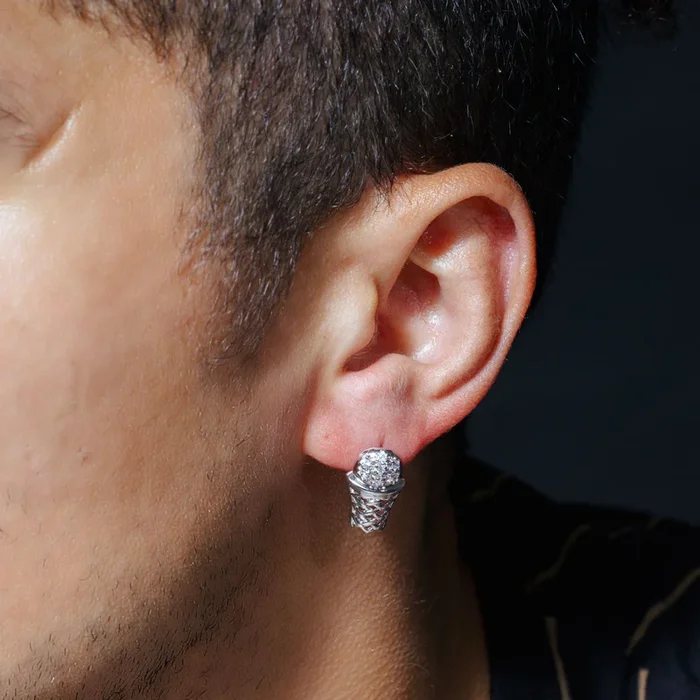 Clearance-Rhodium Plated 925 Sterling Silver Basketball Hoop CZ Men’s Earrings – STEM035