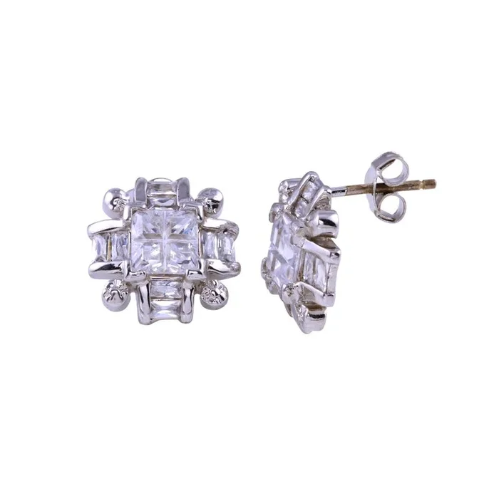 Clearance-Rhodium Plated 925 Sterling Silver Cross DC Clear CZ Stud Earring – STEM059