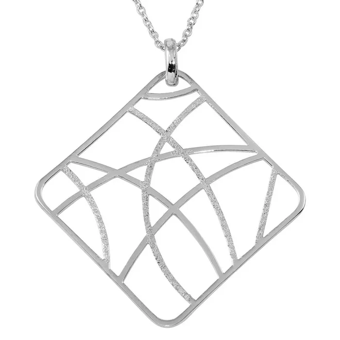 Clearance-Rhodium Plated 925 Sterling Silver Square-Shaped Pendant Necklace – STP00278