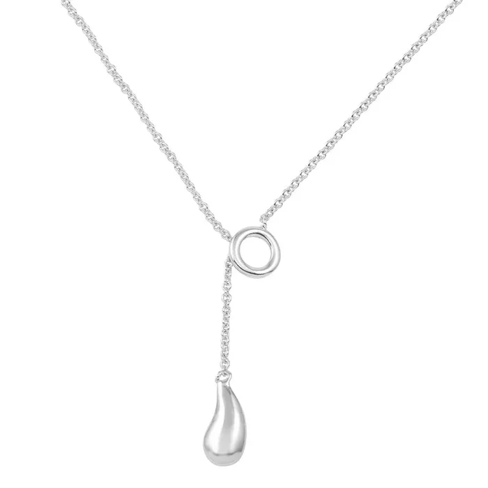 Clearance-Rhodium Plated 925 Sterling Silver Teardrop Necklace – STP00002