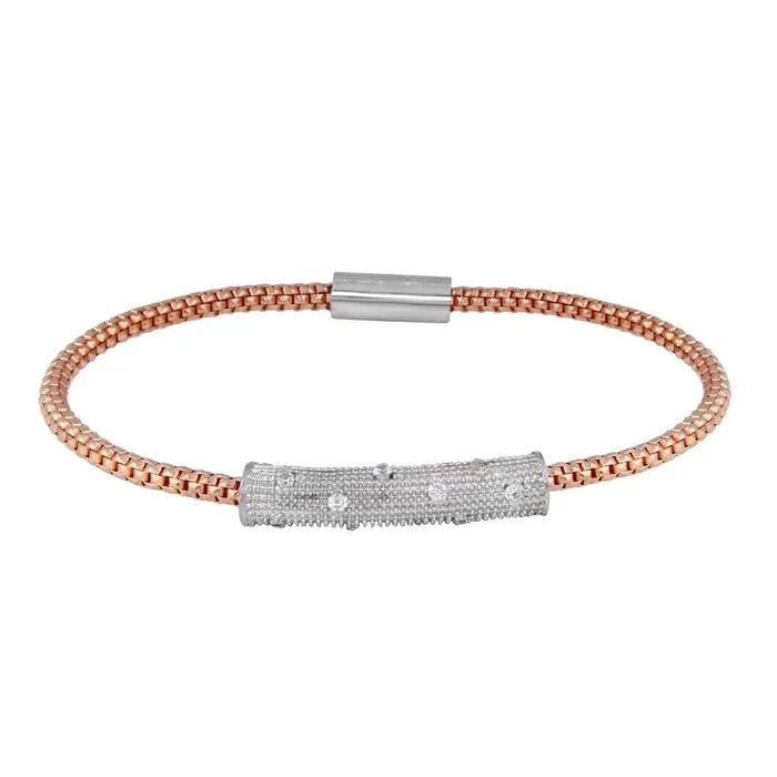 Clearance-Rose Gold Plated 925 Sterling Silver Bar CZ Magnetic Bracelet – SPB00004