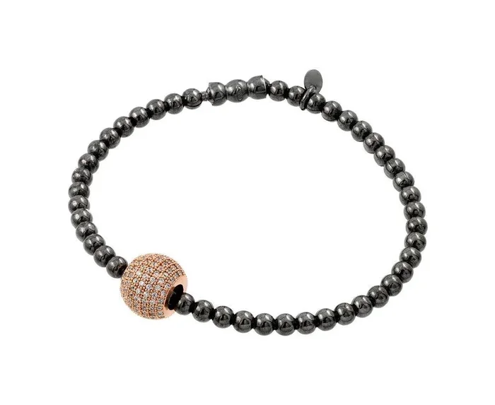 Clearance-Silver 925 Black Rhodium and Rose Gold Plated Ball Multiple Clear CZ Inlay Bracelet – ECB00033BR