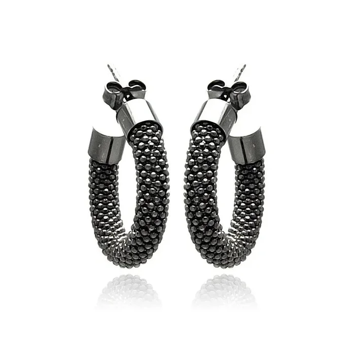 Clearance-Silver 925 Black Rhodium Plated Italian Hoop Earrings – ITE00031BLK
