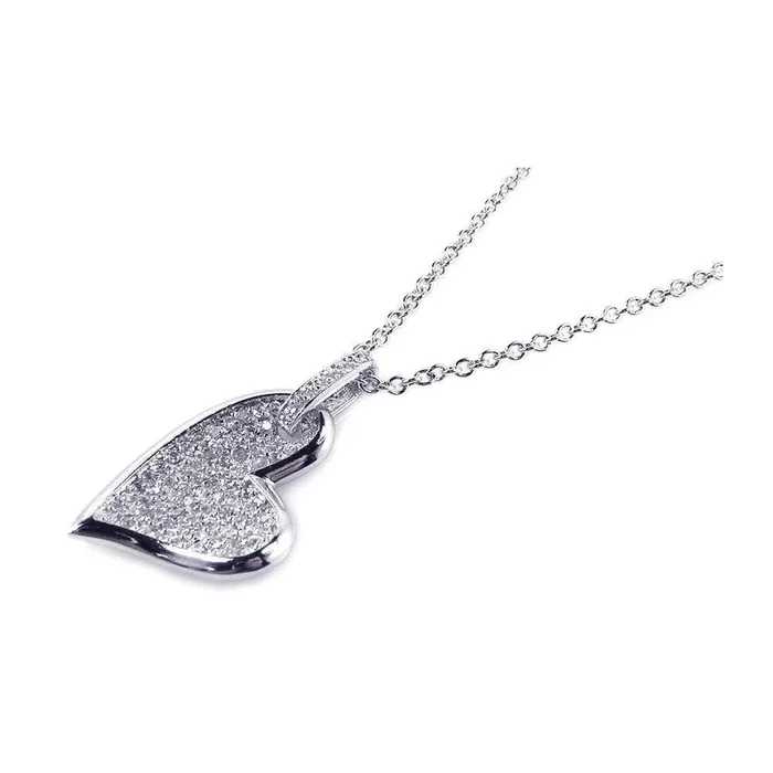 Clearance-Silver 925 Clear CZ Rhodium Plated Heart Pendant Necklace – BGP00131