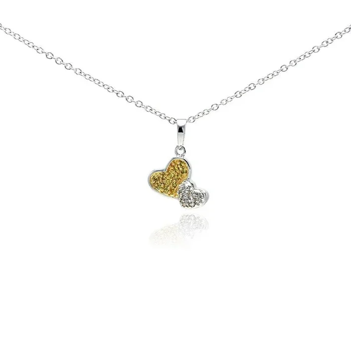Clearance-Silver 925 Gold and Rhodium Plated Two Toned Heart CZ Dangling Necklace – BGP00296