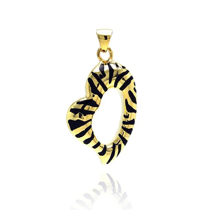 Clearance-Silver 925 Gold Plated Clear CZ Striped Pendant – STP01024