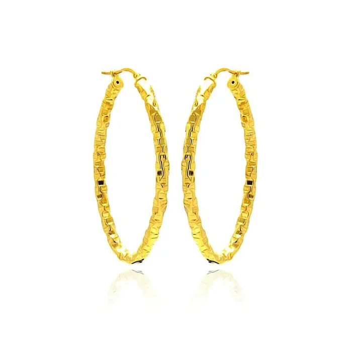 Clearance-Silver 925 Gold Plated Oval Hoop Earrings – ITE00022GP