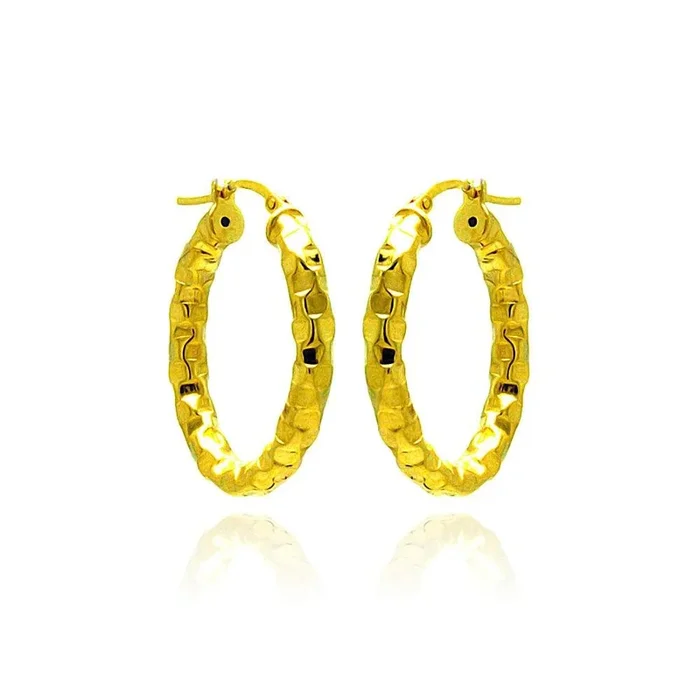 Clearance-Silver 925 Gold Plated Oval Hoop Earrings – ITE00024GP