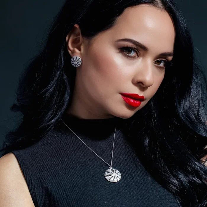 Clearance-Silver 925 Rhodium Clear & Black CZ Disk Earring and Necklace Set – STS00276