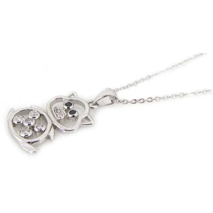 Clearance-Silver 925 Rhodium Open Bear CZ Necklace – BGP00195