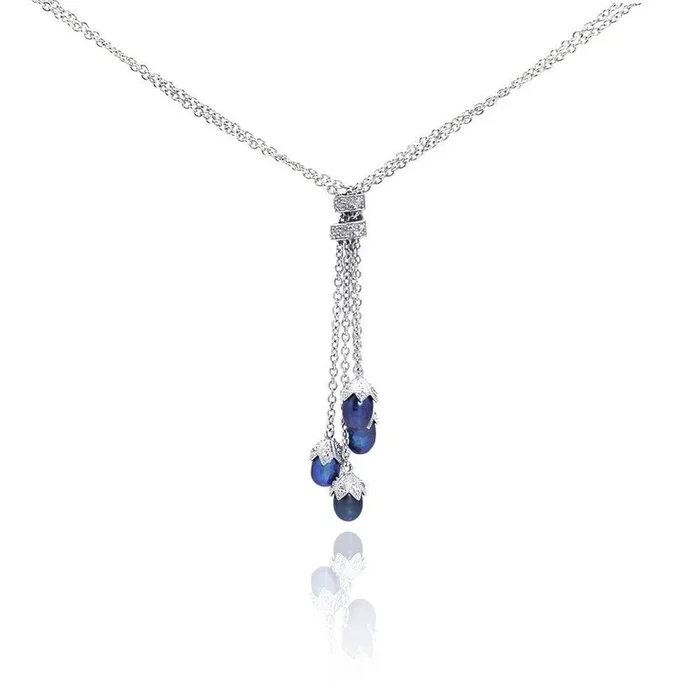 Clearance-Silver 925 Rhodium Plated 3 Fresh Water Pearl Drop Pendant Necklace – STP00931