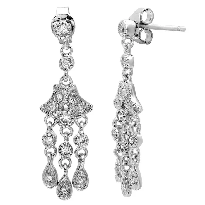 Clearance-Silver 925 Rhodium Plated Chandelier Hanging Earrings – STE00156