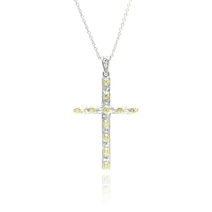 Clearance-Silver 925 Rhodium Plated Clear CZ Cross Pendant Necklace – STP01065