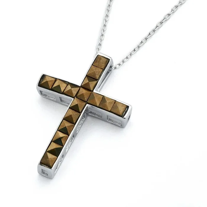 Clearance-Silver 925 Rhodium Plated Clear CZ Cross Pendant Necklace – STP01339