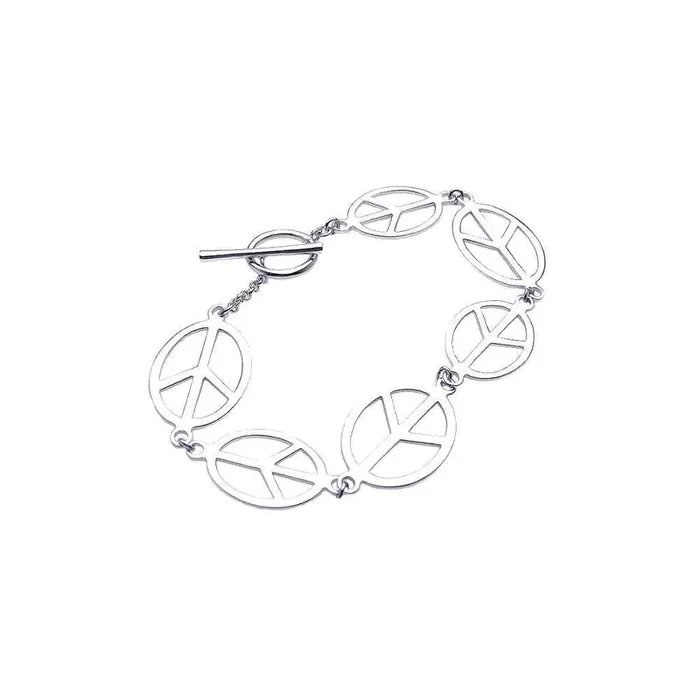 Clearance-Silver 925 Rhodium Plated Peace Sign Bracelet – STB00355