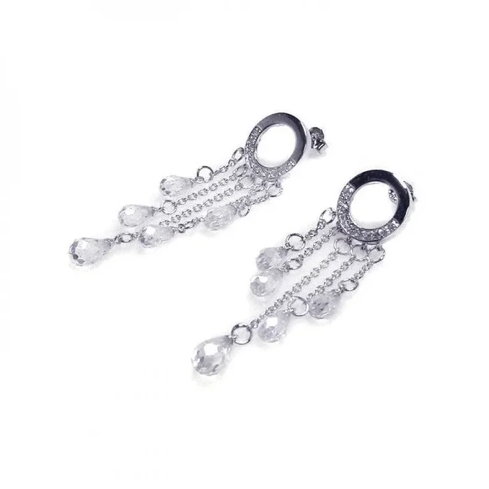 Clearance-Silver 925 Rhodium Plated Tear Drop CZ Wire Dangling Earrings – STE00056