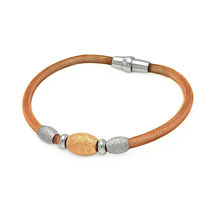 Clearance-Silver 925 Rose Gold Plated 3 Shiny Beads Italian Bracelet – ITB00083RGP