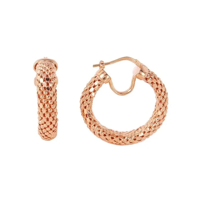 Clearance-Silver 925 Rose Gold Plated Thin Hoop Chain-texture Earrings – ITE00060RGP