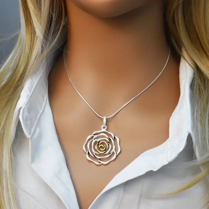 Clearance-Sterling Silver Matte 2 Tone Flower Outline Pendant -SPP00030