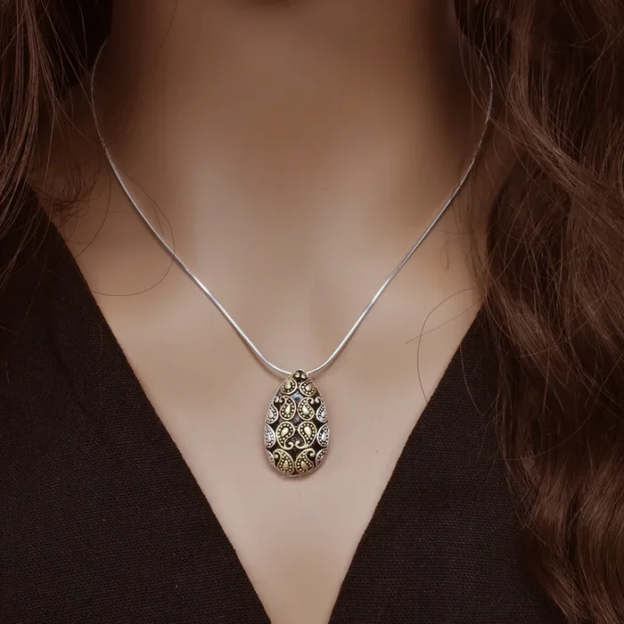 Clearance-Sterling Silver Three-Tone PaisleyTeardrop Pendant – SPP00051