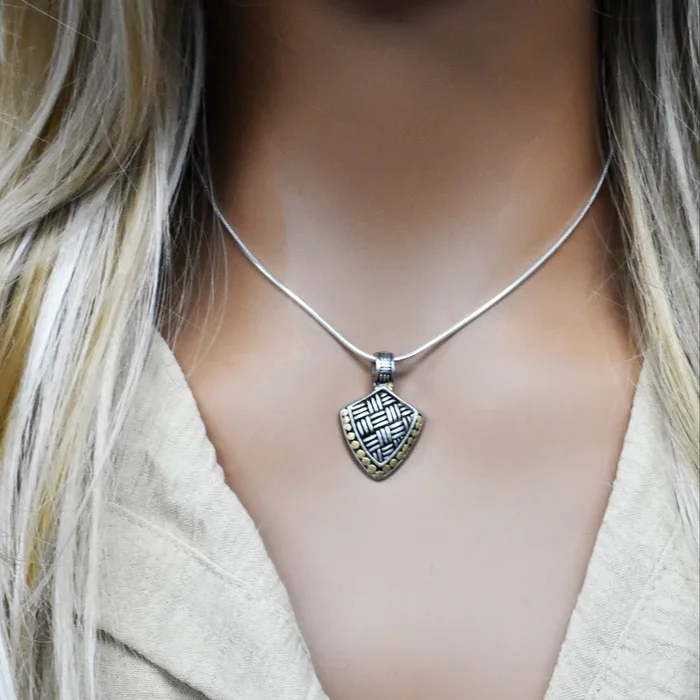 Clearance-Two-Tone 925 Sterling Silver Shield Pendant – SPP00028
