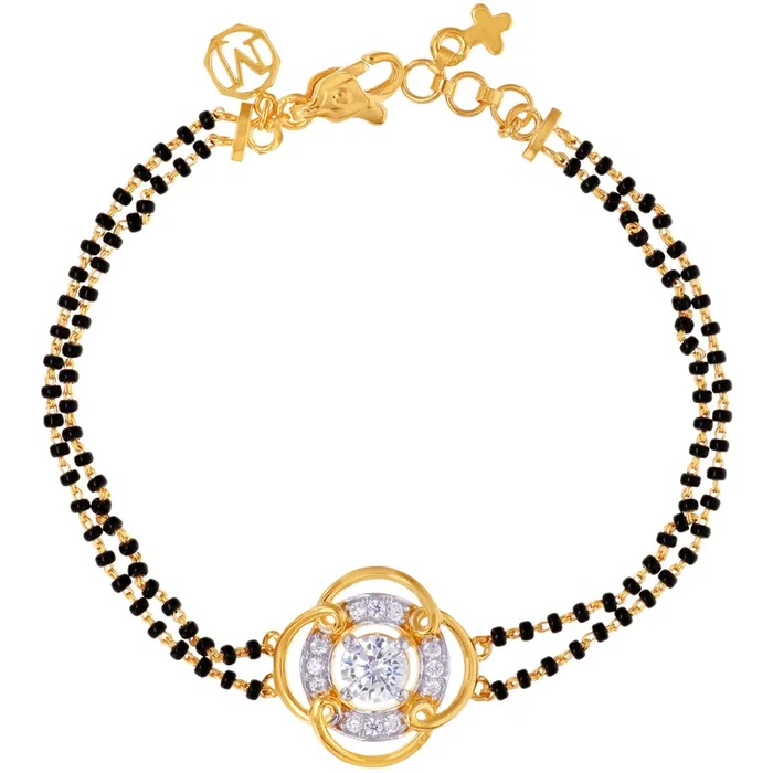 Clover Black Bead Bracelet with CZ in 22K Gold