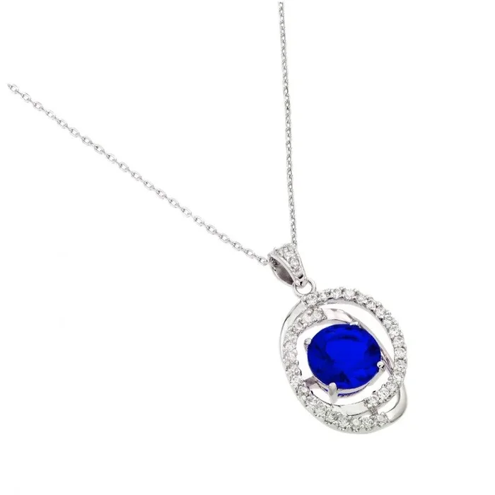 Colgante circular con circonita azul chapada en rodio en plata 925 – BGP00722