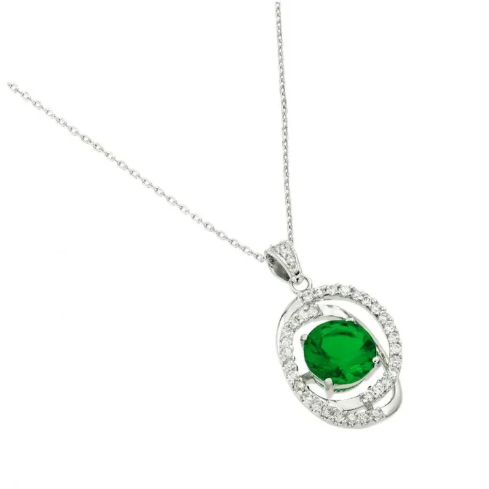 Colgante circular de circonita verde chapado en rodio de plata 925 – BGP00724