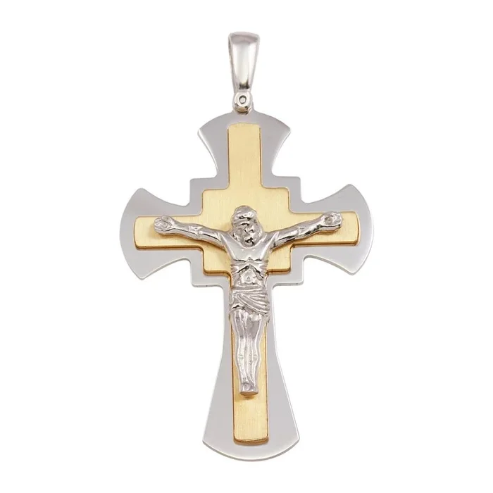 Colgante crucifijo grande bicolor de plata de ley 925 – ARP00033GP