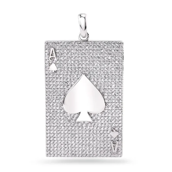 Colgante de as de picas con circonita cúbica transparente en plata de ley 925 rodiada – SLP00392