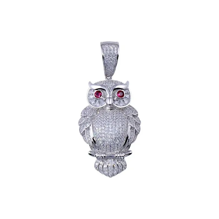 Colgante de búho hip hop con circonitas cúbicas en plata de ley 925 rodiada – SLP00267