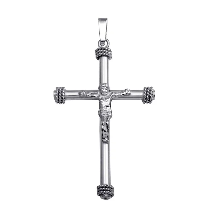 Colgante de crucifijo grande de plata de ley 925 rodiada – SOP00076