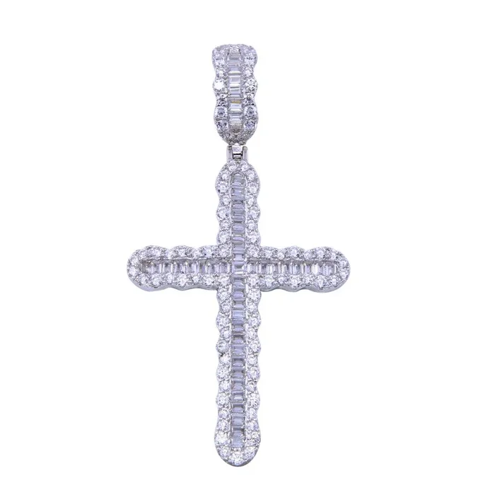Colgante de cruz con circonitas cúbicas en plata de ley 925 rodiada – SLP00324