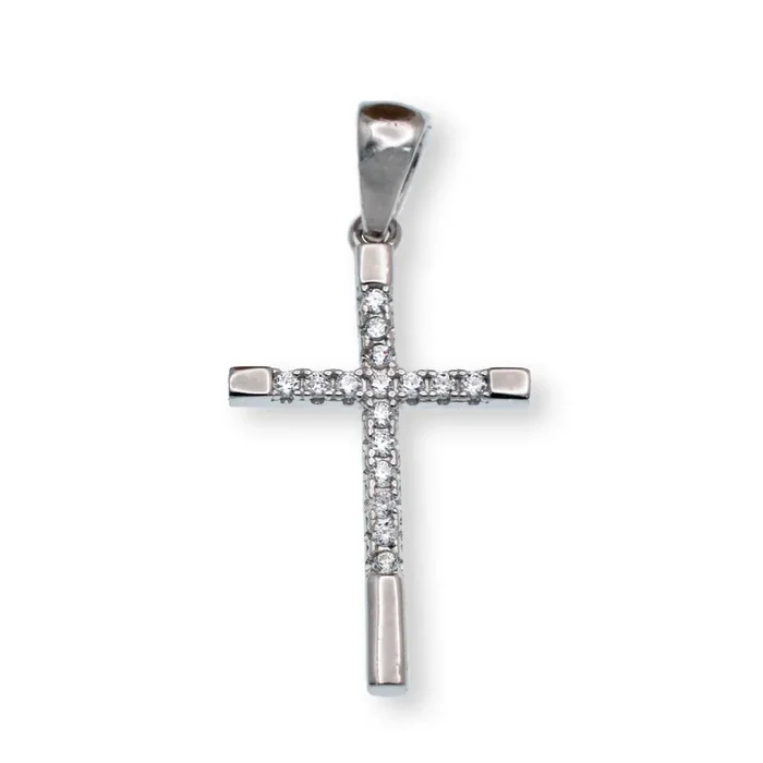 Colgante de cruz de moissanita de plata de ley 925 rodiada (12,6 mm x 19,8 mm) – MGMN00023