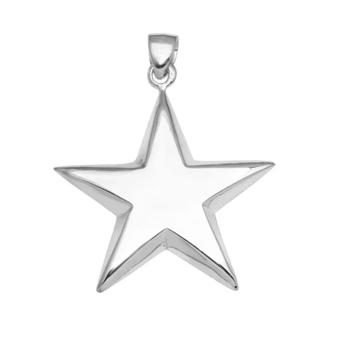 Colgante de estrella grabable de plata de ley 925 pulida y brillante de 31 mm – STAR02