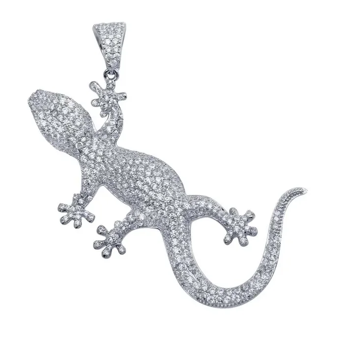 Colgante de hip hop con lagarto y circonita cúbica en plata de ley 925 bañada en rodio – SLP00085.