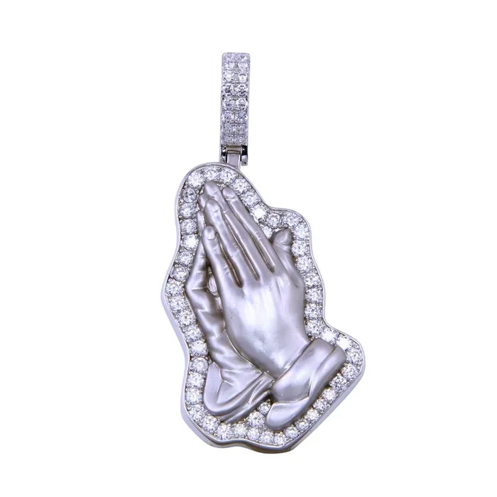 Colgante de mano de oración con circonitas cúbicas en plata de ley 925 rodiada – SLP00331