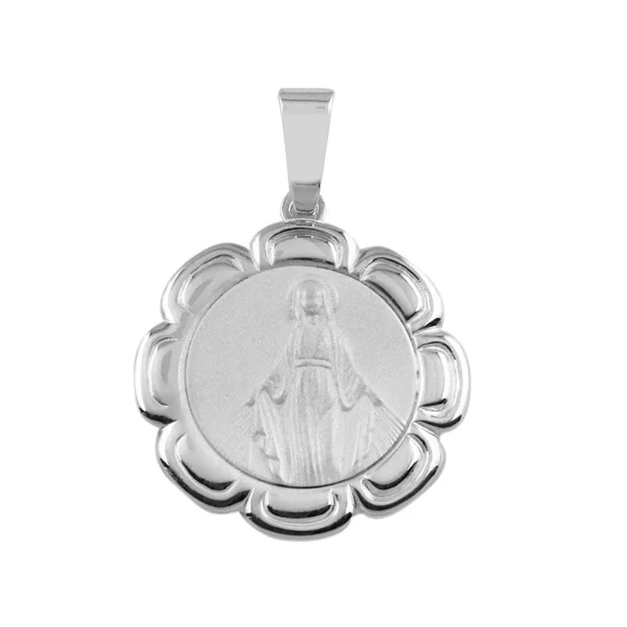 Colgante de medallón de María redondo de plata de ley 925 pulida – SOP00095