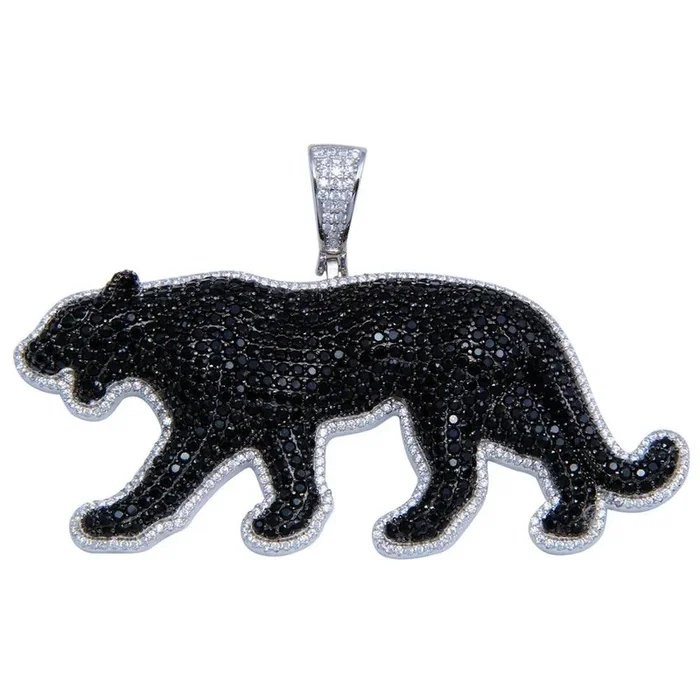 Colgante de pantera negra hip hop con circonitas cúbicas en plata de ley 925 rodiada – SLP00273