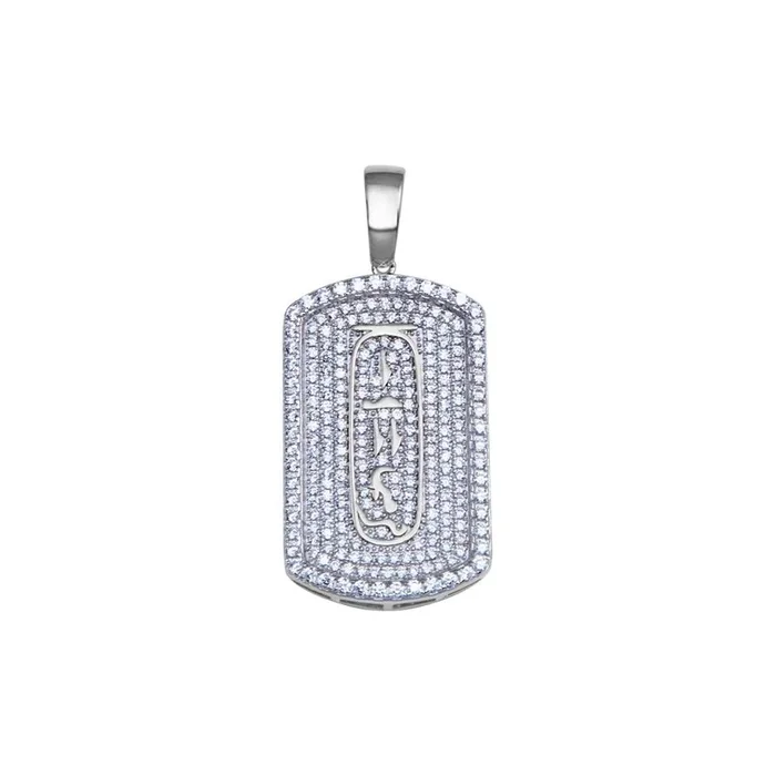 Colgante de placa de identificación con circonita cúbica transparente en plata de ley 925 rodiada – SLP00223RH
