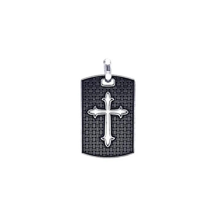 Colgante de placa de identificación con cruz texturizada en plata de ley 925 oxidada – OXP00046