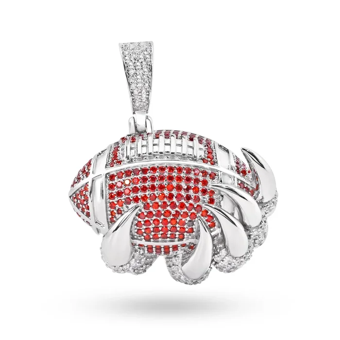 Colgante de plata de ley 925 rodiada con forma de garra de balón de fútbol, ​​circonita transparente y naranja – SLP00375