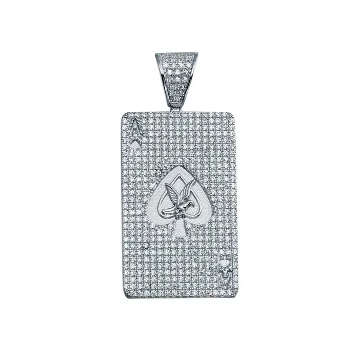 Colgante hip hop con carta de as de circonitas y plata de ley 925 rodiada – SLP00026