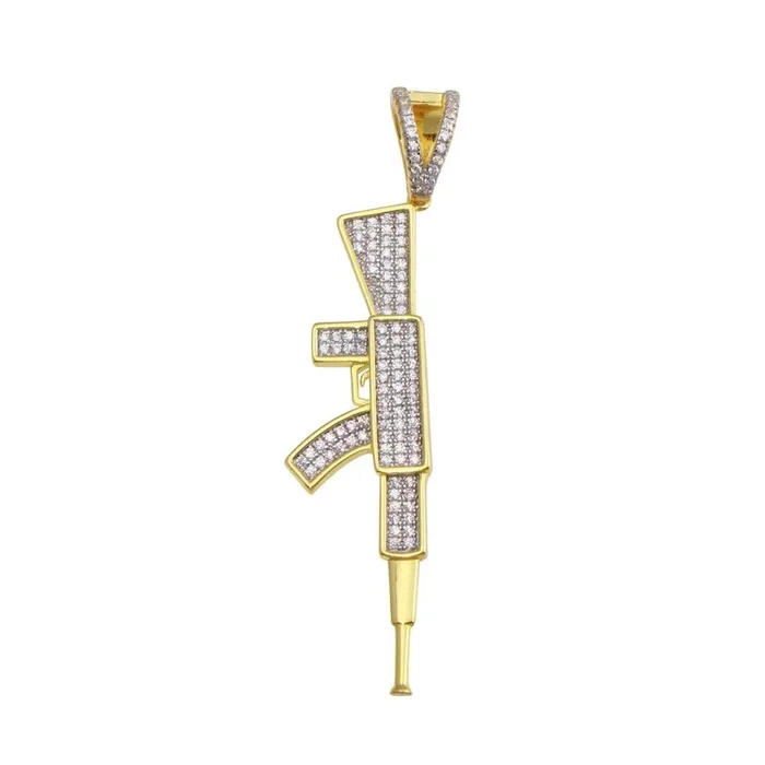 Colgante hip hop con circonitas cúbicas en plata de ley 925 bañado en oro – SLP00196GP