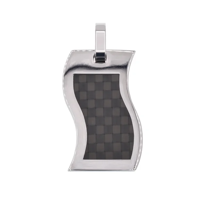 Colgante ondulado de fibra de carbono y acero inoxidable rodiado – SSP00532