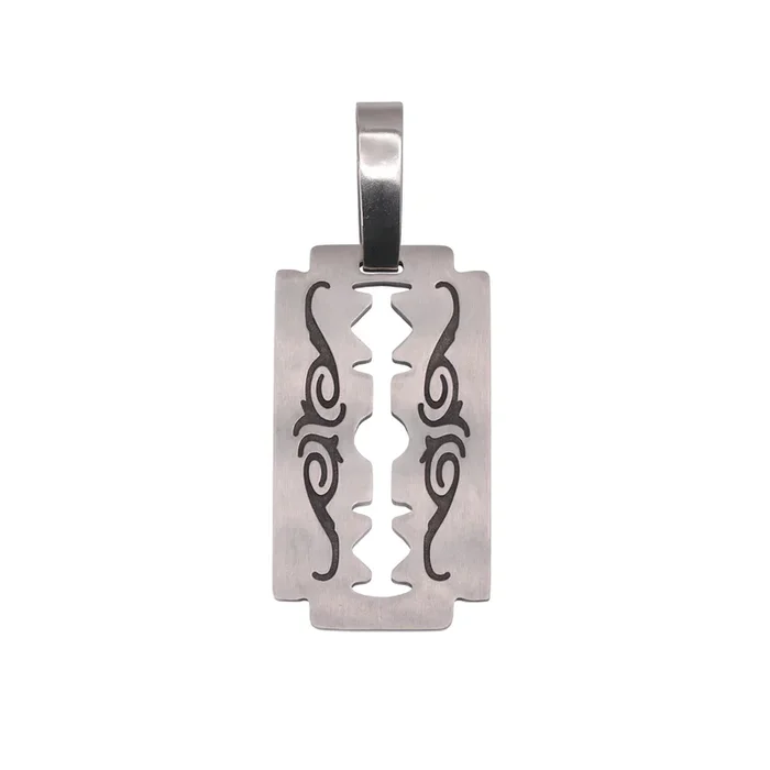 Colgante tribal de hoja de afeitar de acero inoxidable rodiado – SSP00521